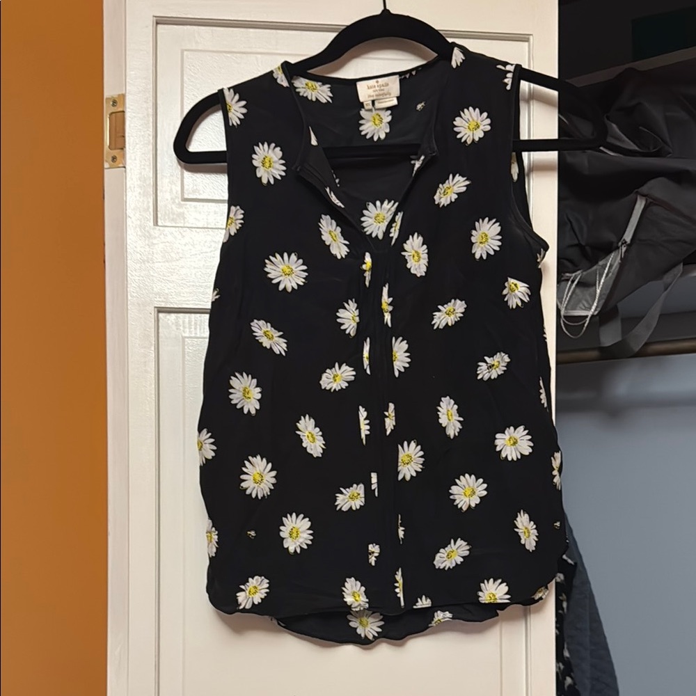 Kate Spade Black Daisy Print Sleeveless Blouse